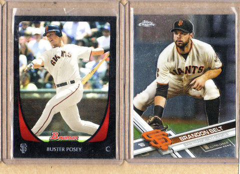 SF Giants-2 Card Lot-1 Buster Posey 2011 Bowman+1 2017 Brandon Belt Topps Chrome