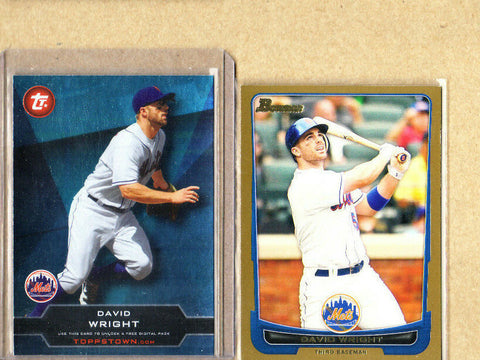 David Wright-2 Card Lot-2012 Bowman Gold+2011 Topps Total-Mets-NMMT