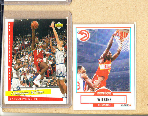 Dominique Wilkins-2 Card Lot-1990 Fleer+1994 Upper Deck-Hawks-NMMT