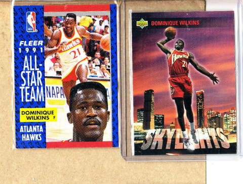 Dominique Wilkins-2 Card Lot-1994 Upper Deck Skylights+1991 Fleer AS-Hawks-NMMT