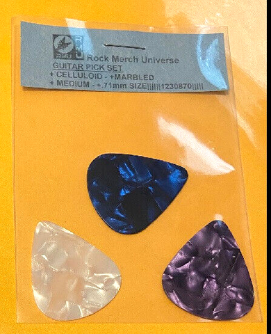 Guitar Pick Set-3-Celluloid-Marbled-Medium-.71mm-Blue-White-Purple-Plectrum