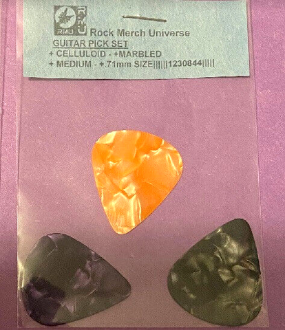 Guitar Pick Set-3-Celluloid-Marbled-Medium-.71mm-Orange-Purple-Black-Plectrum