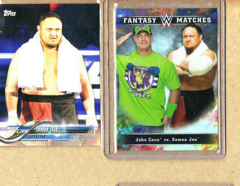 John Cena/Samoa Joe-2 Card Lot-2020 Chrome Refractor Fantasy+2018 Topps-WWE