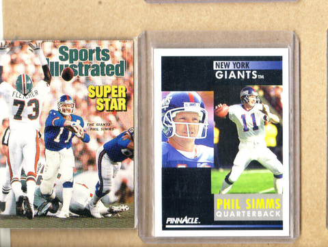 Phil Simms-2 Card Lot-1991 Pinnacle+1999 Fleer SI-Giants-QB-NMMT