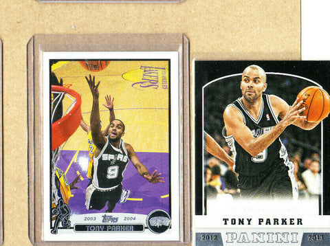 Tony Parker-2 Card Lot-2003-04 Topps+2012-13 Panini-Spurs-NMMT