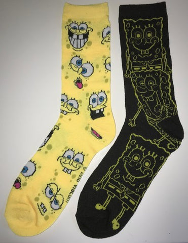SpongeBob SquarePants - Casual Crew - Unisex Men's 6-12 - 2 Pair 2PK - Socks