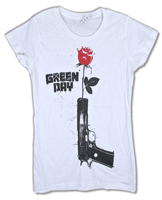 Green Day - Rose & Gun Junior Babydoll Girly Tee