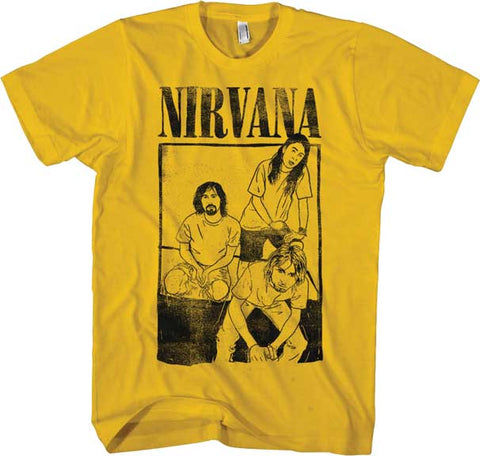 Nirvana - Cartoon Sitting Photo Gold T-Shirt