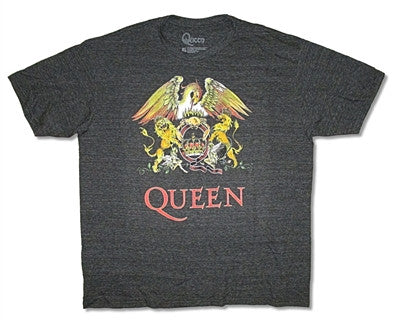 Queen - Crest On Heather Black T-Shirt