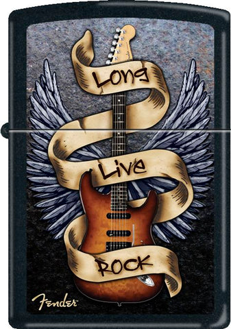 Fender - Long Live Rock Black Matte - Flip Top - Zippo Lighter