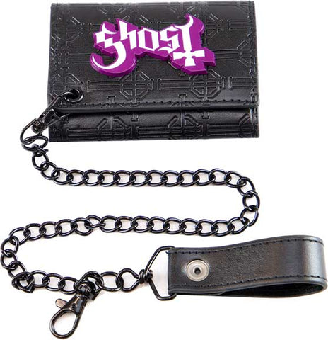 Ghost - Wallet - With Chain And Metal Badge-Purple Logo-Licensed-New In Plastic