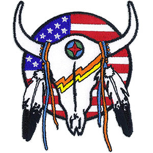 Native American Cow Skull US Flag - Collector's Embroidered Patch